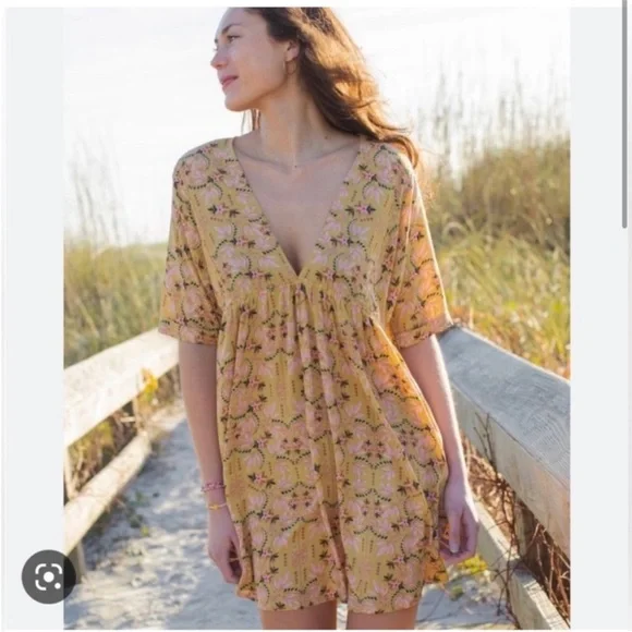 Natural Life Stella Mini Dress with a gold leaf floral print Size L/XL - Picture 11 of 11